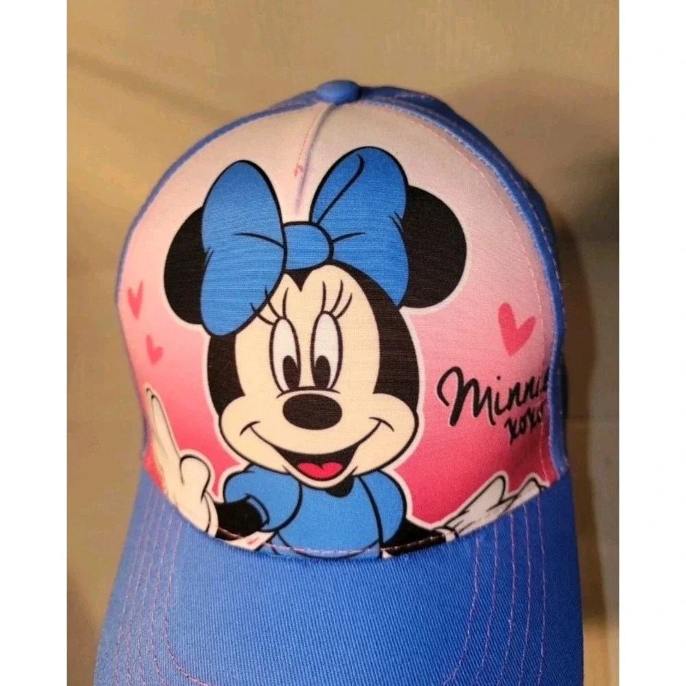 Disney Minnie Mouse Blue Baseball Cap Adjustable Hat Pink Hearts xoxo Graphic